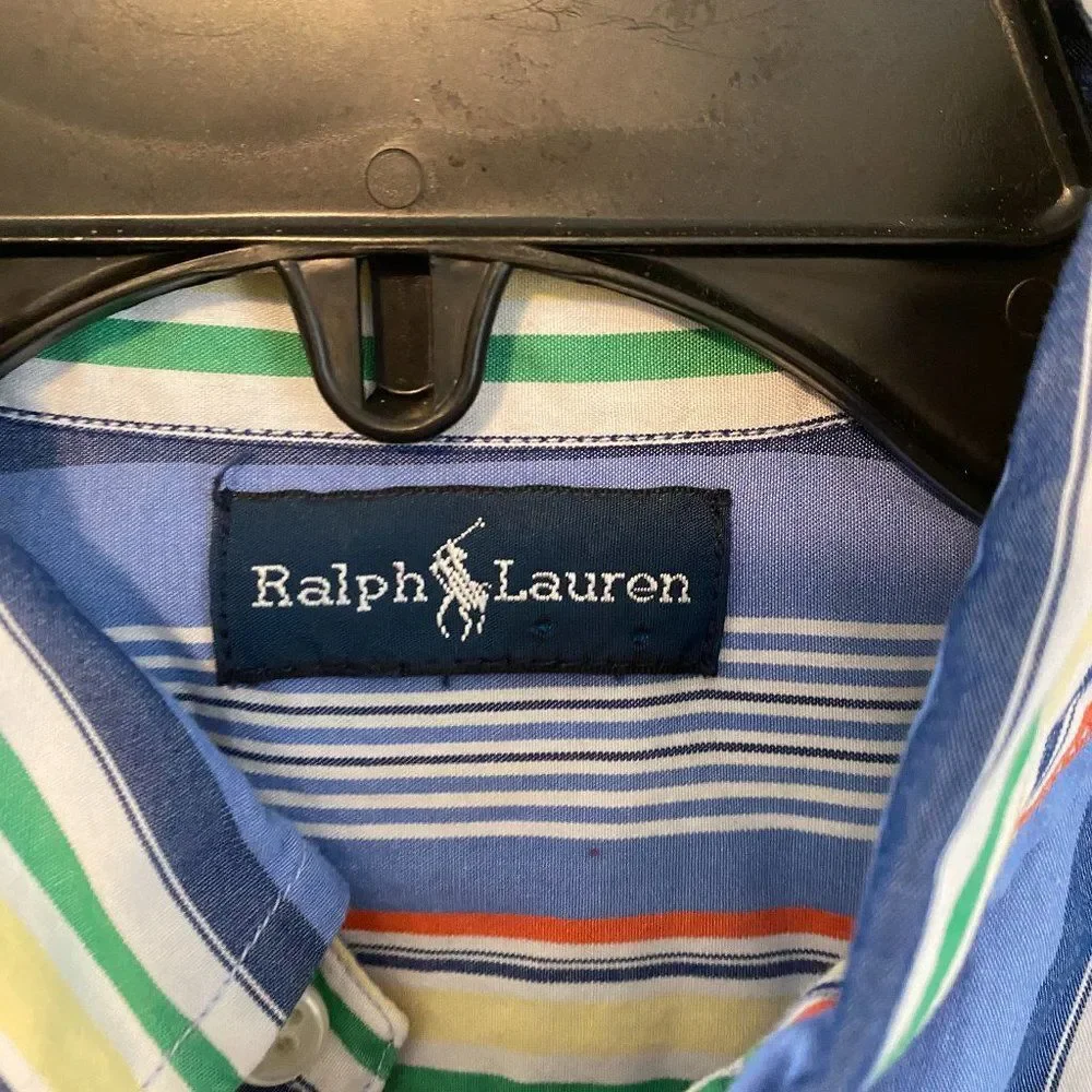 Ralph Lauren Striped Long Sleeve Button Down Collared Boys Shirt Size Large